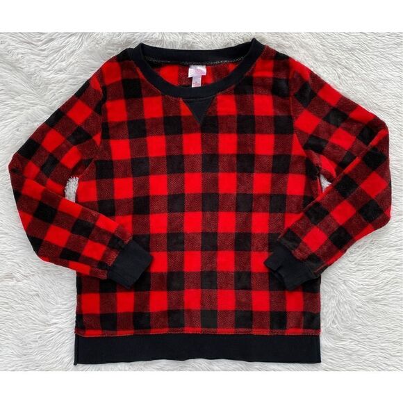 Wondershop SZ XL Woman’s Red Buffalo Plaid Fuzzy Sleep Sweatshirt - Picture 2 of 8